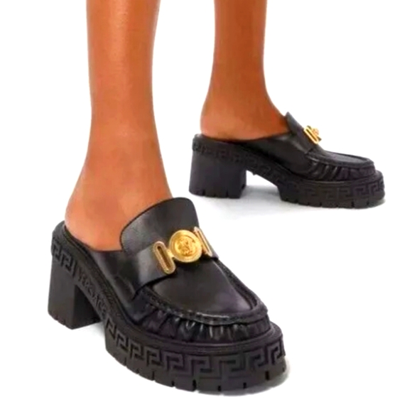 Versace Shoes - Versace Medusa Biggie Platform Mules Women's Size 40 Black Leather EUC